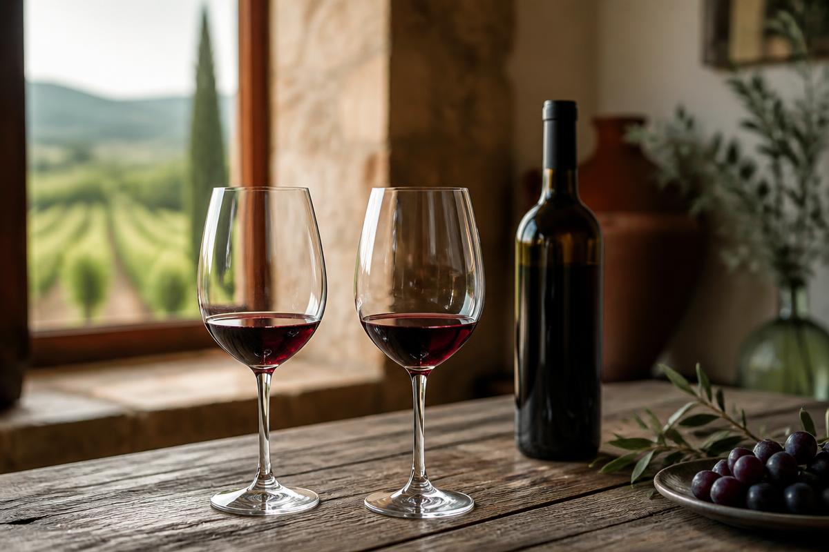 Copas de vino con vistas a los viñedos