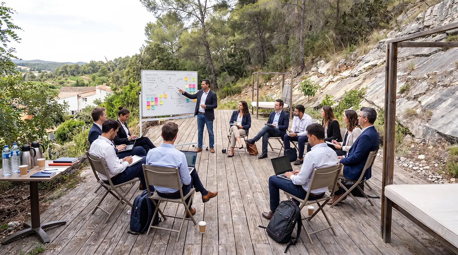 Reunión de empresa en la plataforma exterior