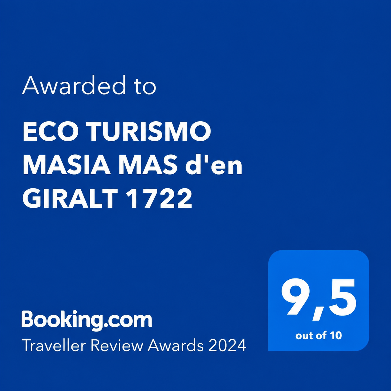 Booking.com Traveller Review Awards 2024 — 9,5 sobre 10